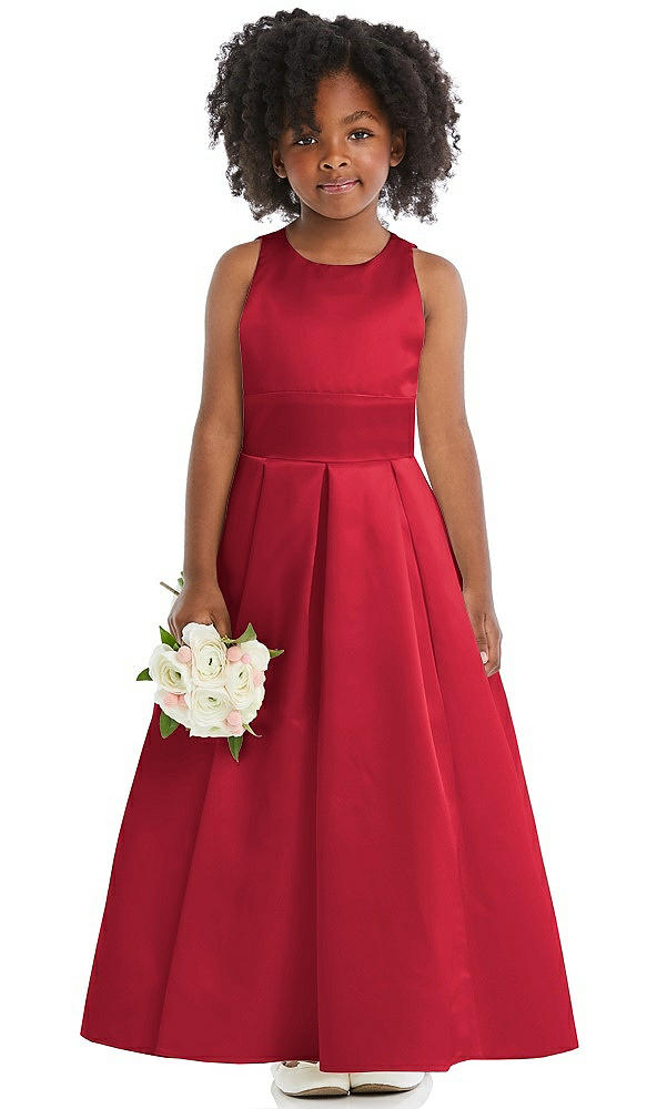 Front View - Flame Sleeveless Pleated Skirt Satin Flower Girl Dress