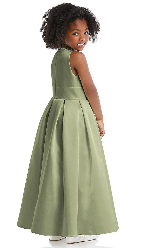 Back View - Kiwi Sleeveless Pleated Skirt Satin Flower Girl Dress