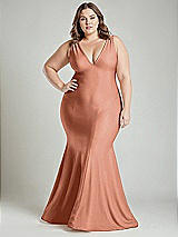 Alt View 2 Thumbnail - Copper Penny Shirred Shoulder Stretch Satin Mermaid Dress with Slight Train