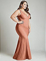 Alt View 3 Thumbnail - Copper Penny Shirred Shoulder Stretch Satin Mermaid Dress with Slight Train