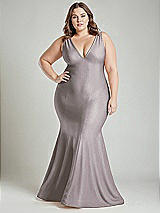 Alt View 2 Thumbnail - Cashmere Gray Shirred Shoulder Stretch Satin Mermaid Dress with Slight Train