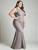Alt View 3 Thumbnail - Cashmere Gray Shirred Shoulder Stretch Satin Mermaid Dress with Slight Train
