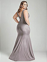 Alt View 4 Thumbnail - Cashmere Gray Shirred Shoulder Stretch Satin Mermaid Dress with Slight Train