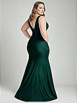 Alt View 4 Thumbnail - Evergreen Shirred Shoulder Stretch Satin Mermaid Dress with Slight Train