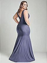 Alt View 4 Thumbnail - French Blue Shirred Shoulder Stretch Satin Mermaid Dress with Slight Train