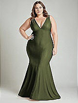 Alt View 2 Thumbnail - Olive Green Shirred Shoulder Stretch Satin Mermaid Dress with Slight Train