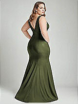 Alt View 4 Thumbnail - Olive Green Shirred Shoulder Stretch Satin Mermaid Dress with Slight Train