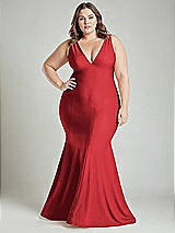 Alt View 2 Thumbnail - Poppy Red Shirred Shoulder Stretch Satin Mermaid Dress with Slight Train