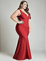 Alt View 3 Thumbnail - Poppy Red Shirred Shoulder Stretch Satin Mermaid Dress with Slight Train