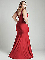 Alt View 4 Thumbnail - Poppy Red Shirred Shoulder Stretch Satin Mermaid Dress with Slight Train
