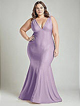 Alt View 2 Thumbnail - Pale Purple Shirred Shoulder Stretch Satin Mermaid Dress with Slight Train