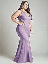 Alt View 3 Thumbnail - Pale Purple Shirred Shoulder Stretch Satin Mermaid Dress with Slight Train