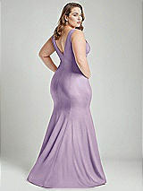 Alt View 4 Thumbnail - Pale Purple Shirred Shoulder Stretch Satin Mermaid Dress with Slight Train