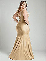 Alt View 4 Thumbnail - Soft Gold Shirred Shoulder Stretch Satin Mermaid Dress with Slight Train