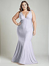 Alt View 2 Thumbnail - Silver Dove Shirred Shoulder Stretch Satin Mermaid Dress with Slight Train