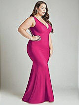 Alt View 3 Thumbnail - Think Pink Shirred Shoulder Stretch Satin Mermaid Dress with Slight Train