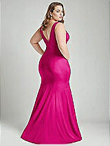 Alt View 4 Thumbnail - Think Pink Shirred Shoulder Stretch Satin Mermaid Dress with Slight Train