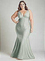 Alt View 2 Thumbnail - Willow Green Shirred Shoulder Stretch Satin Mermaid Dress with Slight Train