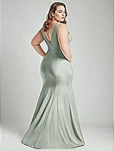 Alt View 4 Thumbnail - Willow Green Shirred Shoulder Stretch Satin Mermaid Dress with Slight Train