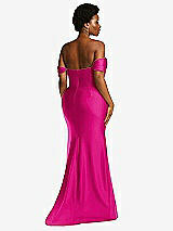 Alt View 4 Thumbnail - Think Pink Off-the-Shoulder Corset Stretch Satin Mermaid Dress with Slight Train