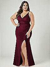 Alt View 2 Thumbnail - Cabernet Deep V-Neck Stretch Satin Mermaid Dress with Slight Train