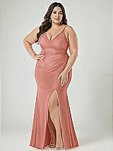 Alt View 2 Thumbnail - Desert Rose Deep V-Neck Stretch Satin Mermaid Dress with Slight Train