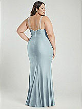 Alt View 3 Thumbnail - Mist Deep V-Neck Stretch Satin Mermaid Dress with Slight Train