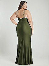 Alt View 3 Thumbnail - Olive Green Deep V-Neck Stretch Satin Mermaid Dress with Slight Train