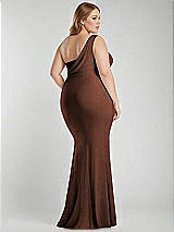 Alt View 3 Thumbnail - Cognac One-Shoulder Asymmetrical Cowl Back Stretch Satin Mermaid Dress