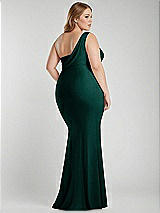 Alt View 3 Thumbnail - Evergreen One-Shoulder Asymmetrical Cowl Back Stretch Satin Mermaid Dress