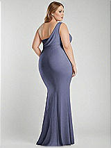 Alt View 3 Thumbnail - French Blue One-Shoulder Asymmetrical Cowl Back Stretch Satin Mermaid Dress