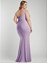 Alt View 3 Thumbnail - Pale Purple One-Shoulder Asymmetrical Cowl Back Stretch Satin Mermaid Dress