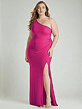Alt View 1 Thumbnail - Think Pink One-Shoulder Asymmetrical Cowl Back Stretch Satin Mermaid Dress