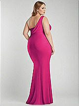 Alt View 3 Thumbnail - Think Pink One-Shoulder Asymmetrical Cowl Back Stretch Satin Mermaid Dress