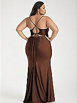 Alt View 3 Thumbnail - Cognac Cowl-Neck Open Tie-Back Stretch Satin Mermaid Dress with Slight Train