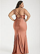 Alt View 3 Thumbnail - Copper Penny Cowl-Neck Open Tie-Back Stretch Satin Mermaid Dress with Slight Train