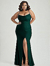 Alt View 2 Thumbnail - Evergreen Cowl-Neck Open Tie-Back Stretch Satin Mermaid Dress with Slight Train