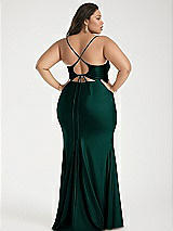 Alt View 3 Thumbnail - Evergreen Cowl-Neck Open Tie-Back Stretch Satin Mermaid Dress with Slight Train