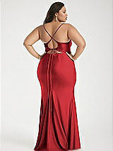 Alt View 3 Thumbnail - Poppy Red Cowl-Neck Open Tie-Back Stretch Satin Mermaid Dress with Slight Train