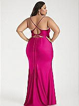Alt View 3 Thumbnail - Think Pink Cowl-Neck Open Tie-Back Stretch Satin Mermaid Dress with Slight Train