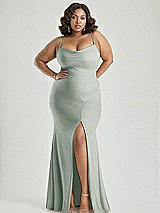 Alt View 2 Thumbnail - Willow Green Cowl-Neck Open Tie-Back Stretch Satin Mermaid Dress with Slight Train