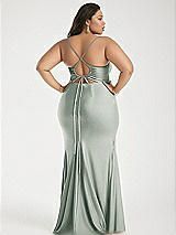 Alt View 3 Thumbnail - Willow Green Cowl-Neck Open Tie-Back Stretch Satin Mermaid Dress with Slight Train