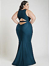 Alt View 3 Thumbnail - Atlantic Blue Plunge Neckline Cutout Low Back Stretch Satin Mermaid Dress