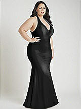 Alt View 2 Thumbnail - Black Plunge Neckline Cutout Low Back Stretch Satin Mermaid Dress