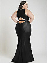 Alt View 3 Thumbnail - Black Plunge Neckline Cutout Low Back Stretch Satin Mermaid Dress