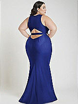 Alt View 3 Thumbnail - Cobalt Blue Plunge Neckline Cutout Low Back Stretch Satin Mermaid Dress