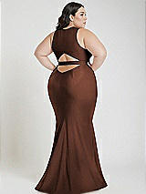 Alt View 3 Thumbnail - Cognac Plunge Neckline Cutout Low Back Stretch Satin Mermaid Dress