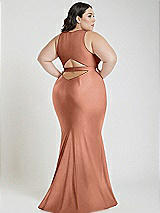 Alt View 3 Thumbnail - Copper Penny Plunge Neckline Cutout Low Back Stretch Satin Mermaid Dress