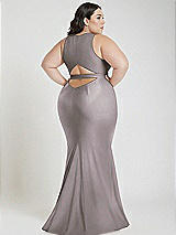 Alt View 3 Thumbnail - Cashmere Gray Plunge Neckline Cutout Low Back Stretch Satin Mermaid Dress