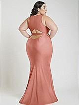 Alt View 3 Thumbnail - Desert Rose Plunge Neckline Cutout Low Back Stretch Satin Mermaid Dress